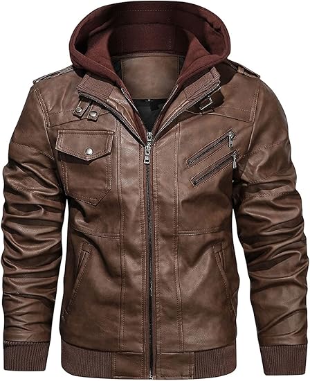 DEVORO Men’s Casual PU Faux Leather Zip-Up Jacket