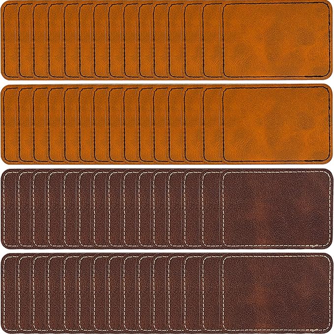 Laser Engraving Blanks - 60pcs Leatherette Khaki Hat Patches - PU Leather Iron on Hat Patch for DIY Custom Laserable Engravable