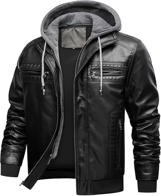 DEVORO Men's Invachi Pu Vintage Jacket
