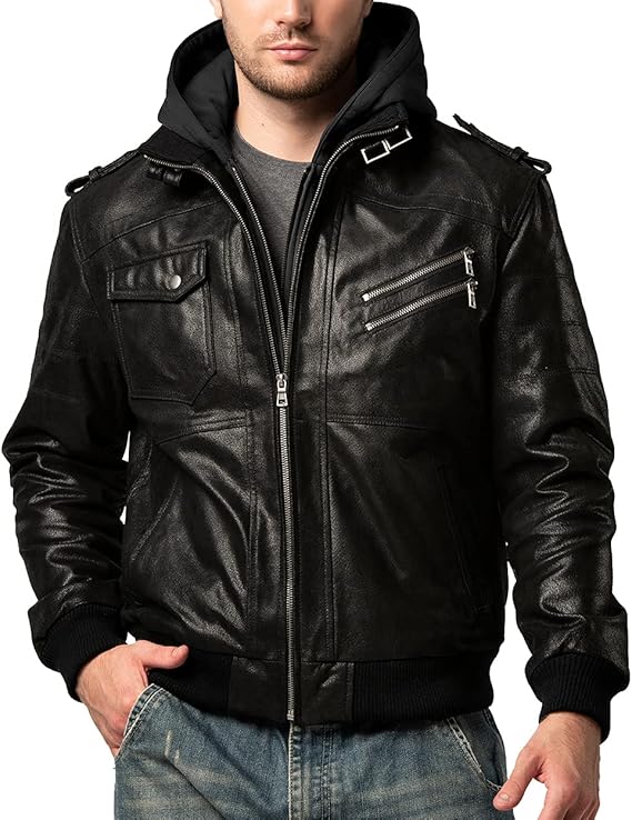 DEVORO Men’s Premium Leather Motorcycle Jacket