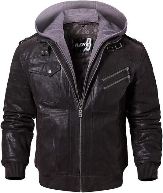 Dark Brown + Gray Flavour Leather Jacket