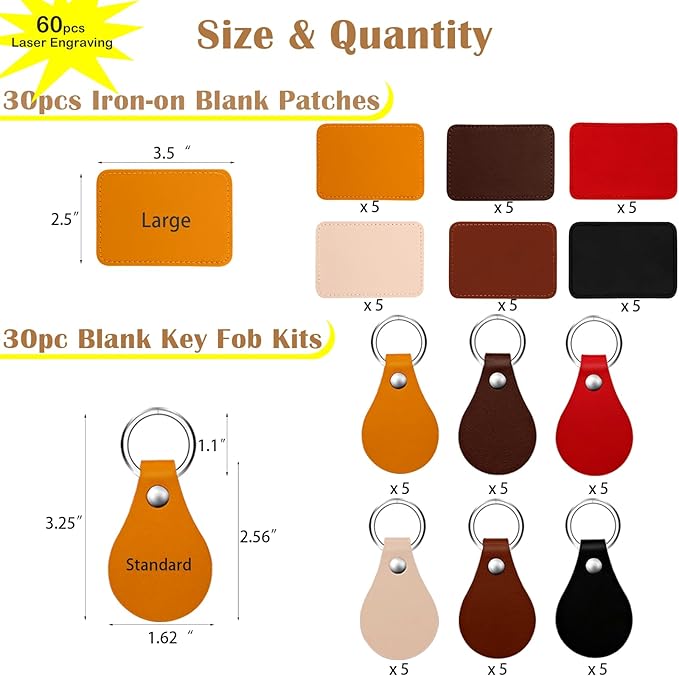 Laser Engraving Blanks - 60pcs Leatherette Khaki Hat Patches - PU Leather Iron on Hat Patch for DIY Custom Laserable Engravable