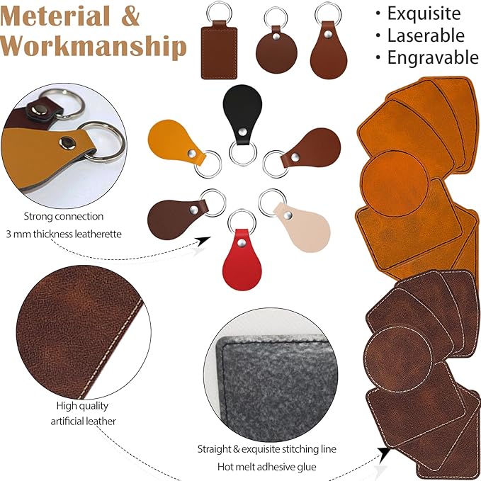 Laser Engraving Blanks - 60pcs Leatherette Khaki Hat Patches - PU Leather Iron on Hat Patch for DIY Custom Laserable Engravable