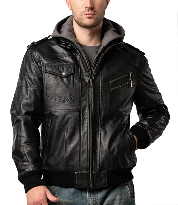 DEVORO Men’s Premium Leather Motorcycle Jacket