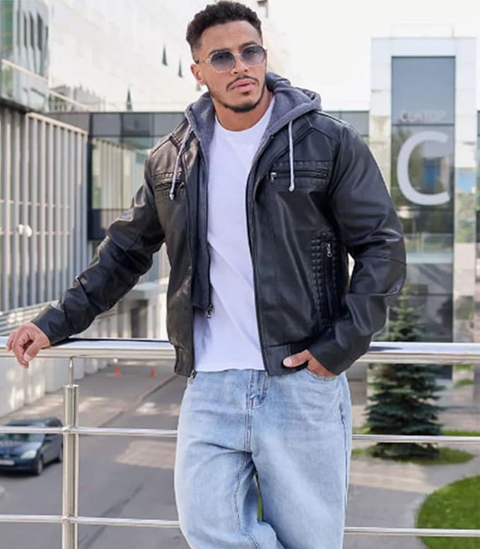 DEVORO Men's Invachi Pu Vintage Jacket