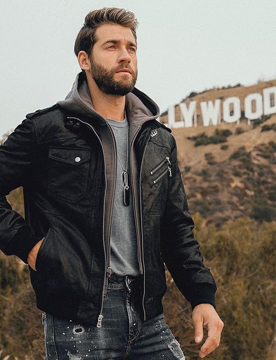 DEVORO Men’s Premium Leather Motorcycle Jacket