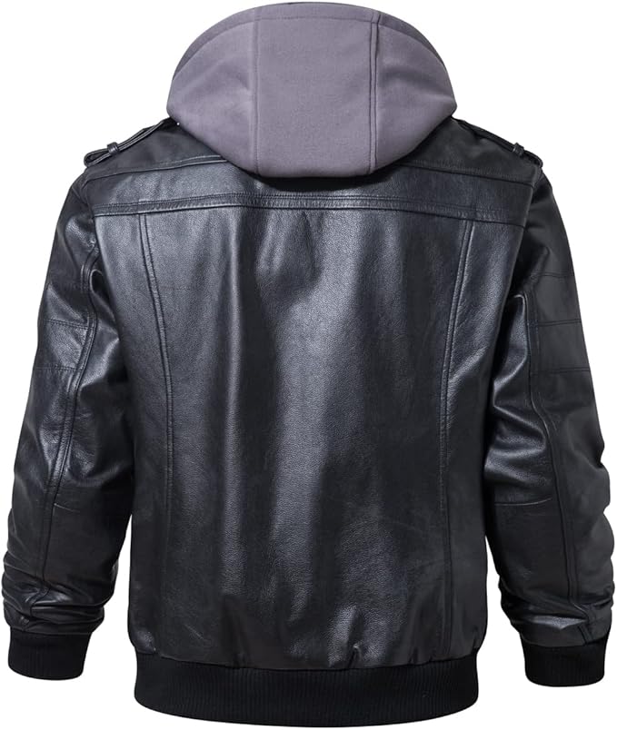 Black Grey Cowhide Flavour Leather Jacket
