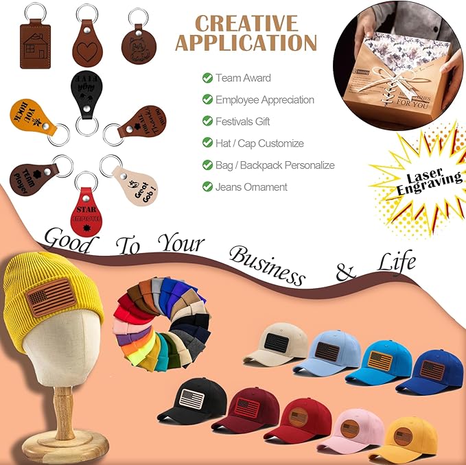 Laser Engraving Blanks - 60pcs Leatherette Khaki Hat Patches - PU Leather Iron on Hat Patch for DIY Custom Laserable Engravable