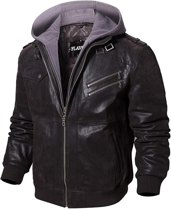 DEVORO Men’s Premium Leather Motorcycle Jacket