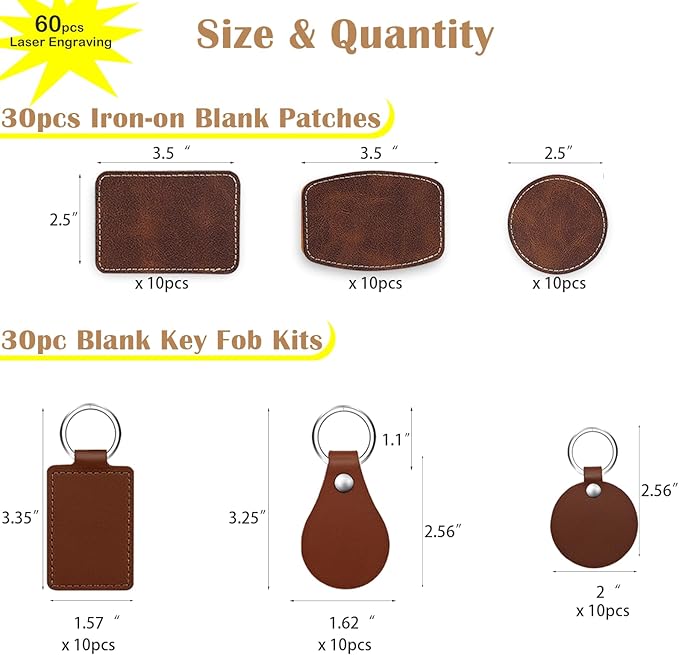 Laser Engraving Blanks - 60pcs Leatherette Khaki Hat Patches - PU Leather Iron on Hat Patch for DIY Custom Laserable Engravable