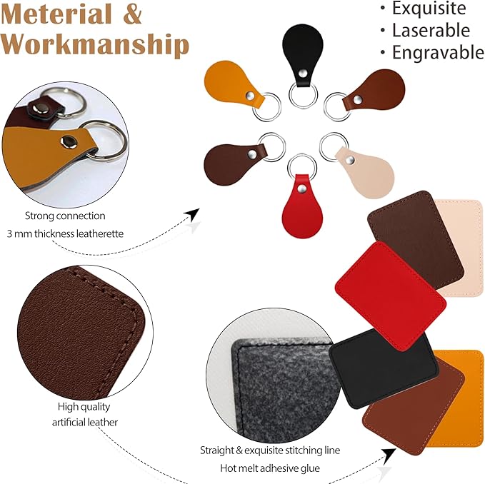 Laser Engraving Blanks - 60pcs Leatherette Khaki Hat Patches - PU Leather Iron on Hat Patch for DIY Custom Laserable Engravable