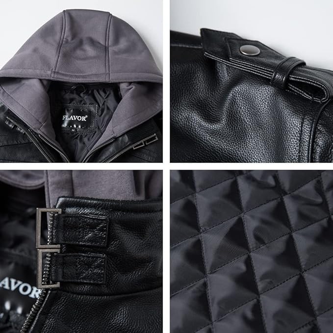 Black Grey Cowhide Flavour Leather Jacket