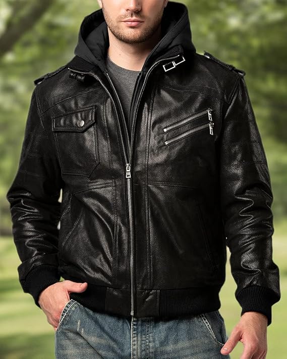 DEVORO Men’s Premium Leather Motorcycle Jacket