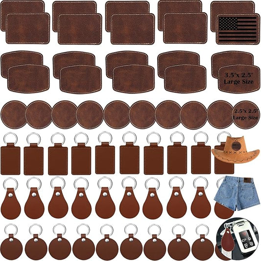 Laser Engraving Blanks - 60pcs Leatherette Khaki Hat Patches - PU Leather Iron on Hat Patch for DIY Custom Laserable Engravable