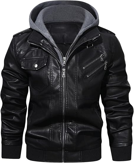 DEVORO Men’s Casual PU Faux Leather Zip-Up Jacket