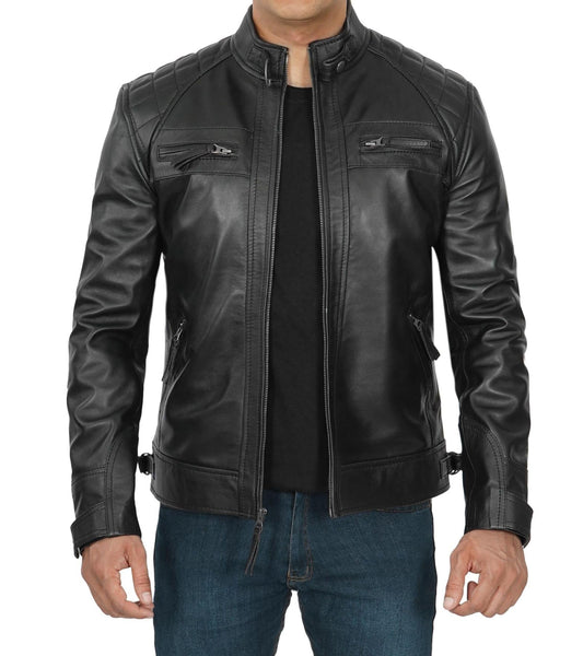 Diamond Black Decrum Leather Jacket
