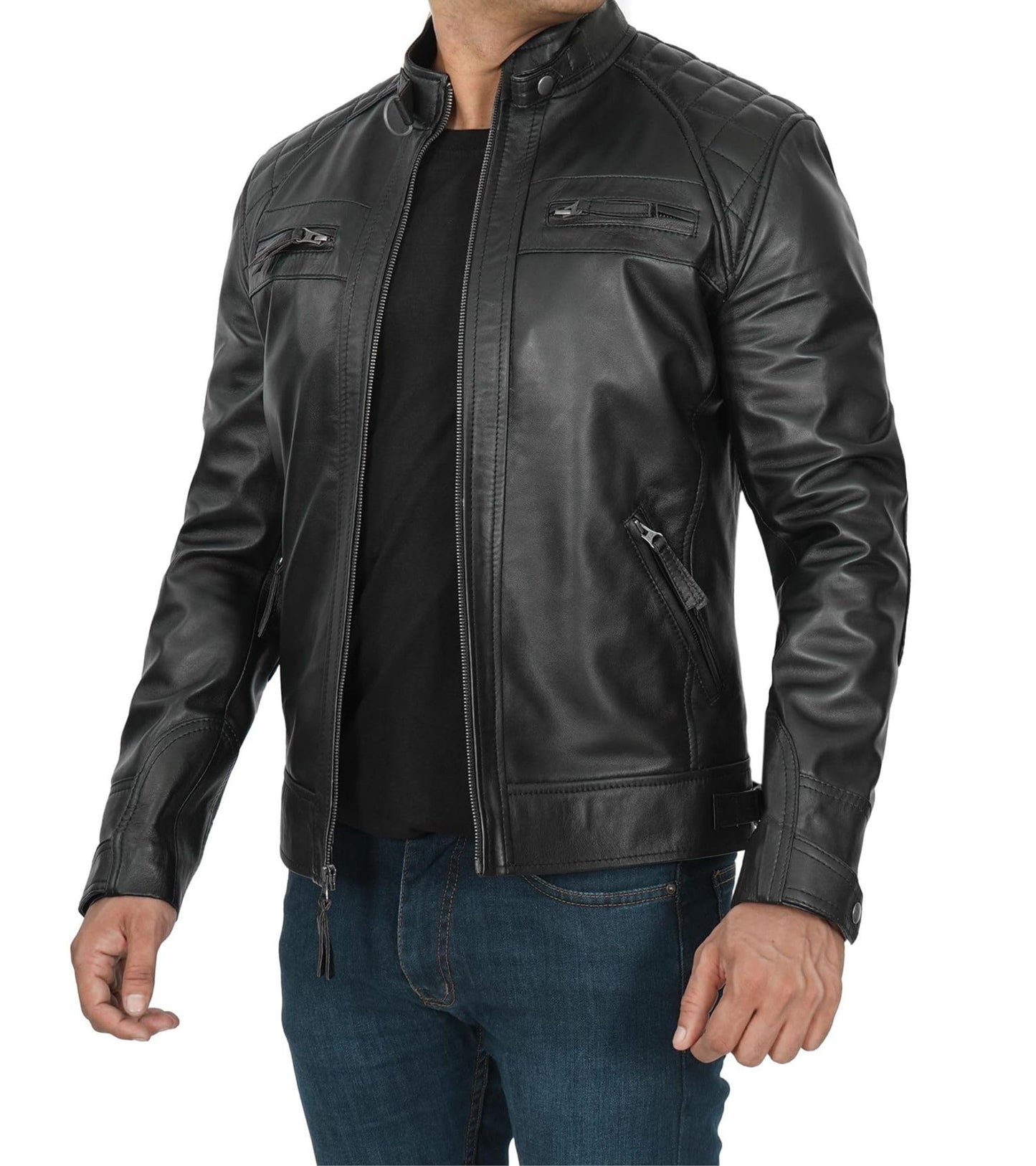 Diamond Black Decrum Leather Jacket