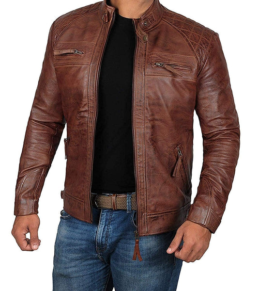 Diamond Brown Decrum Leather Jacket