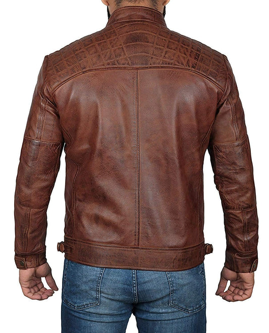Diamond Brown Decrum Leather Jacket
